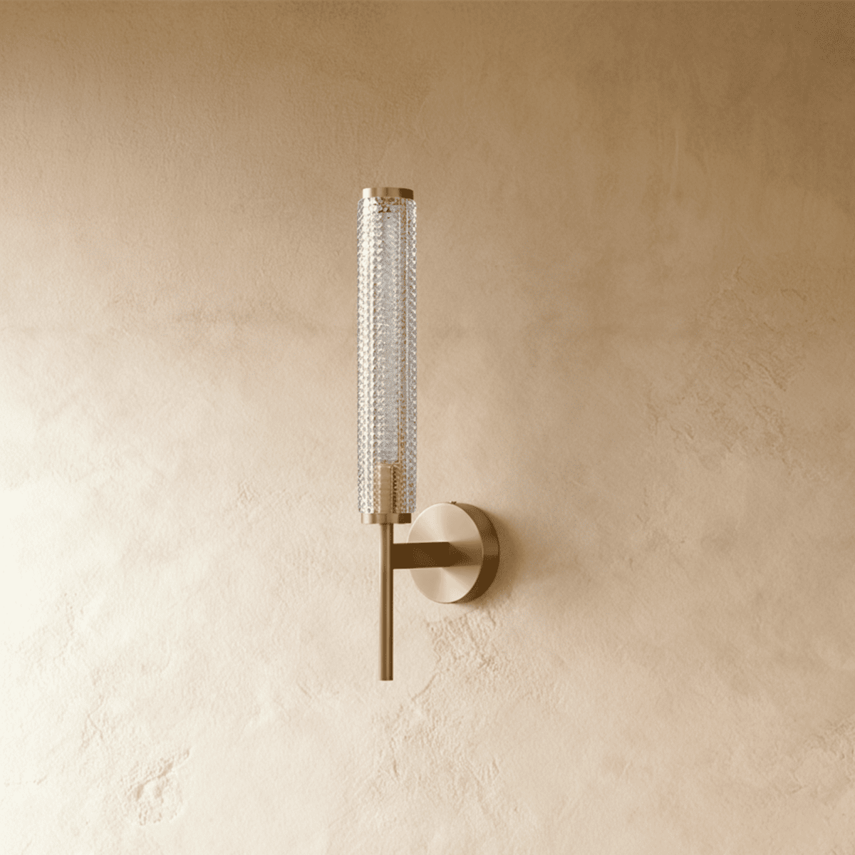 AuraLume gestructureerde cilindrische glazen kap wandlamp in messing of ijzer