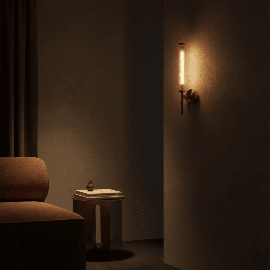 AuraLume gestructureerde cilindrische glazen kap wandlamp in messing of ijzer