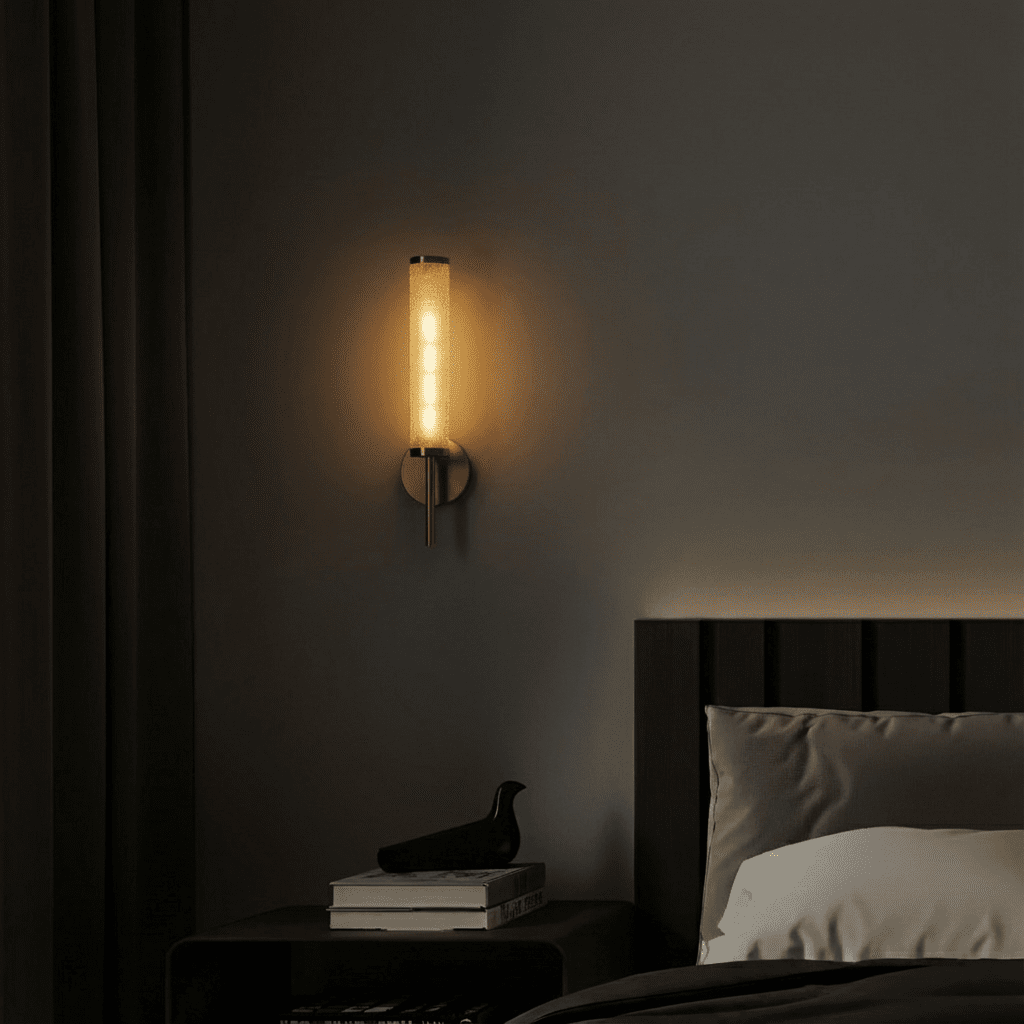 AuraLume gestructureerde cilindrische glazen kap wandlamp in messing of ijzer