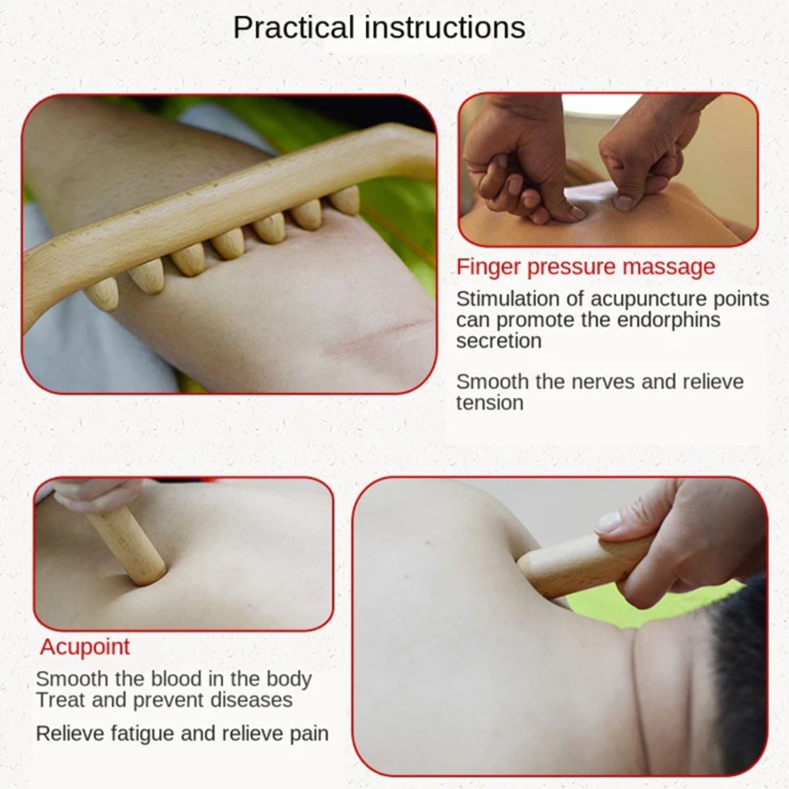 Avela Handheld Beech Wood Massage Tool For Self-Care At Home