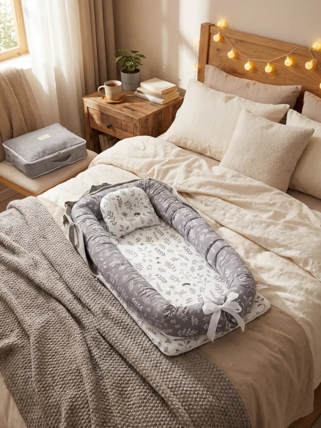 Nid portable en coton pour bébé avec housse lavable | Fioriscas