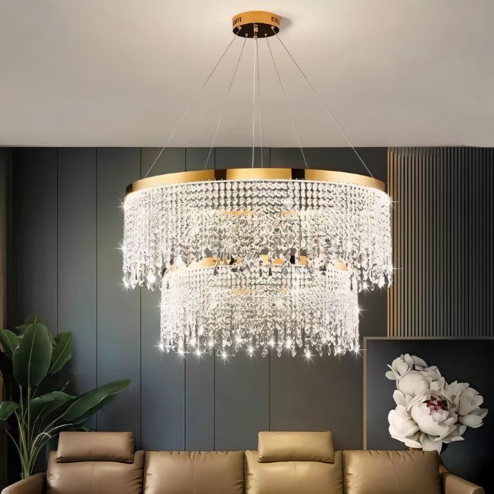 Aurora Crystal Cascade flerstegs krona för modernt vardagsrum