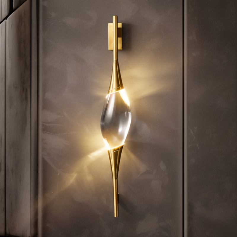 Nástěnná lampa Lumencrest v kartáčovaném zlatě s krystalovým kapkovým závěsem a integrovanými LED
