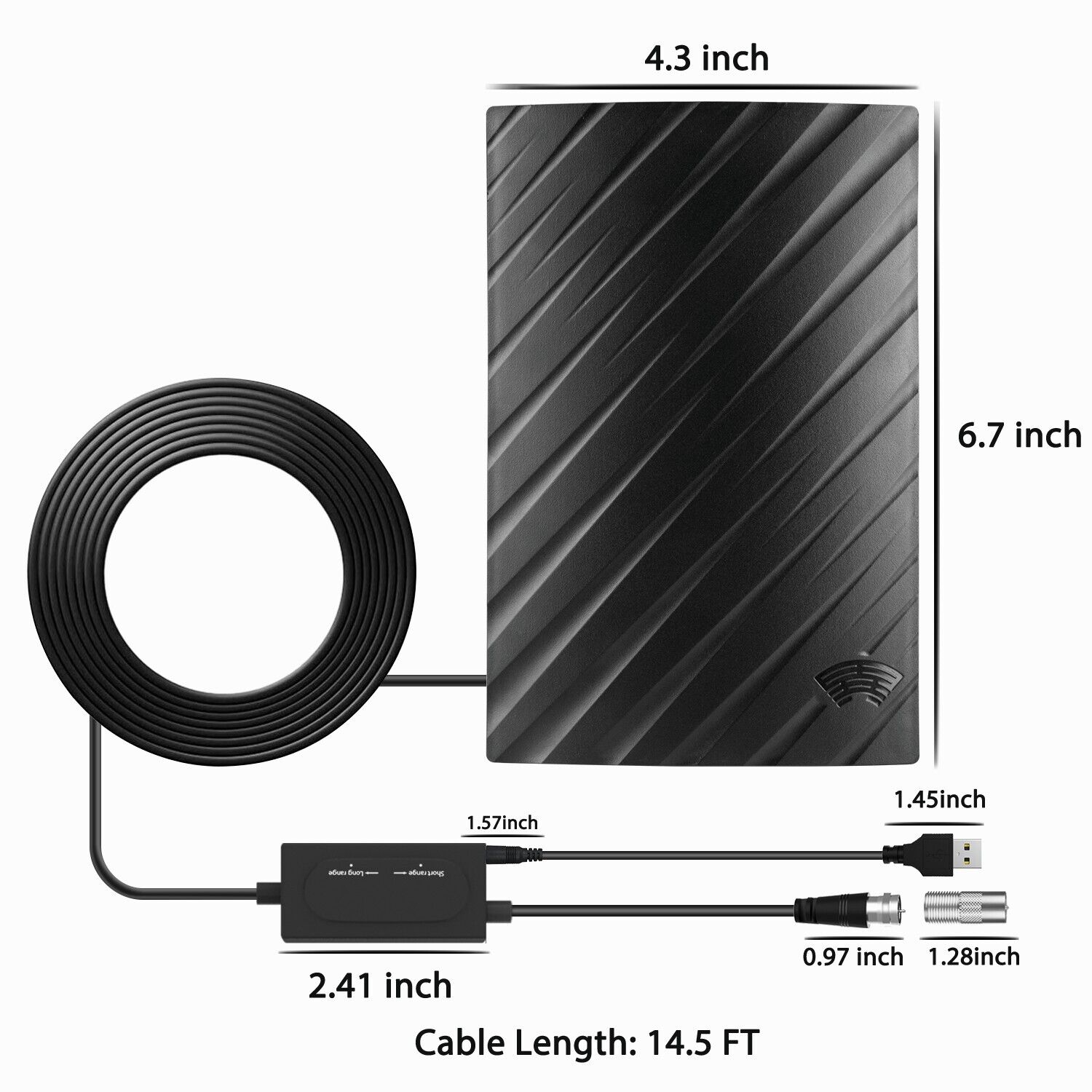אנטנת טלוויזיה פנימית לטווח ארוך עבור 4K HDTV, עד 600 מייל