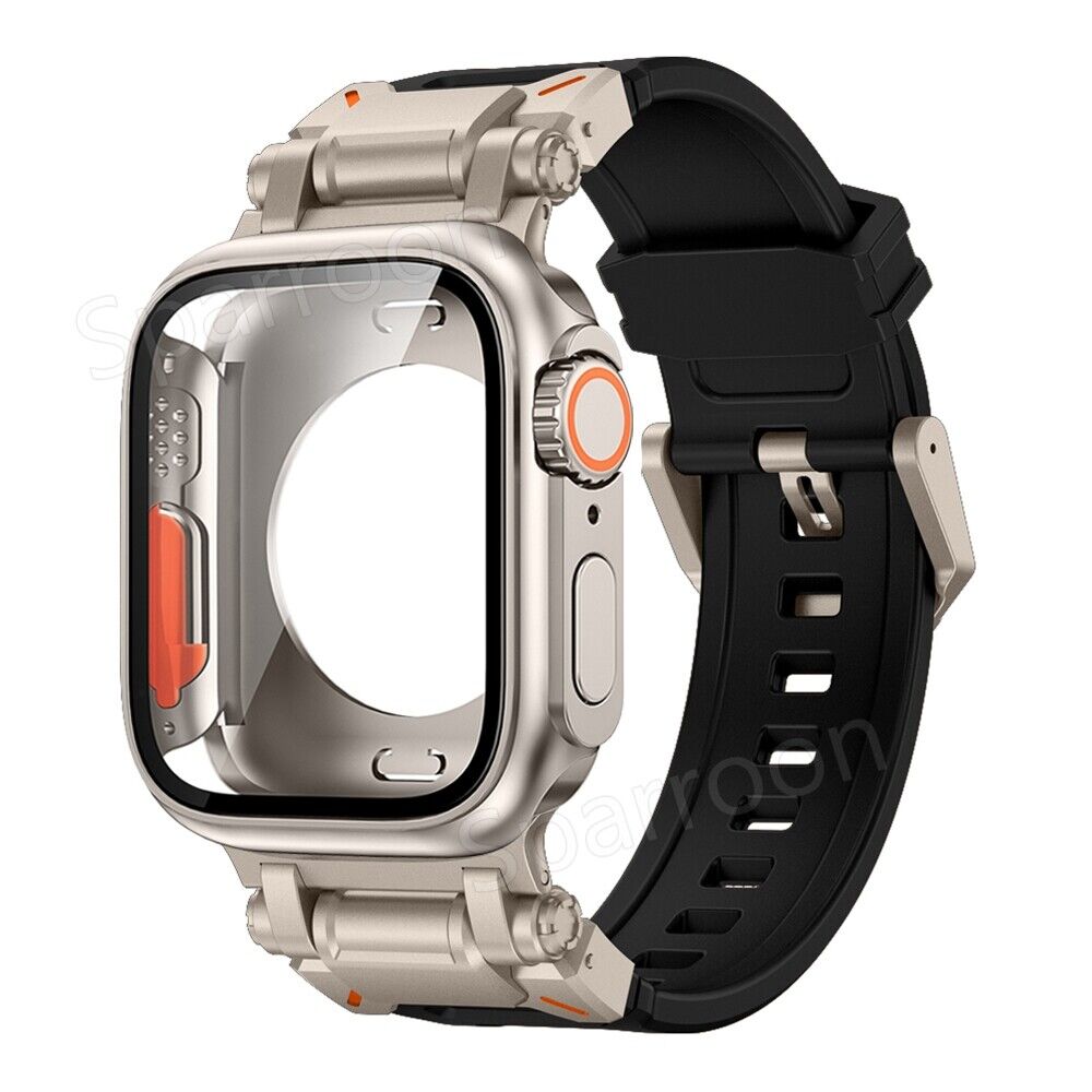 Rovelo Metal Ultra-Style-fodral och fluoroarmbandsset, Apple Watch Series 4-9 & SE