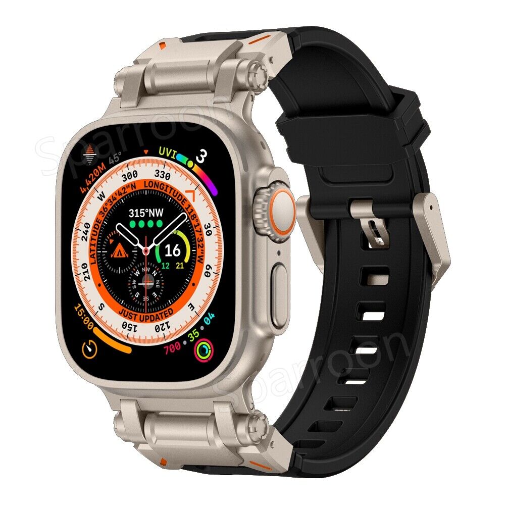 Rovelo Metal Ultra-Style-fodral och fluoroarmbandsset, Apple Watch Series 4-9 & SE