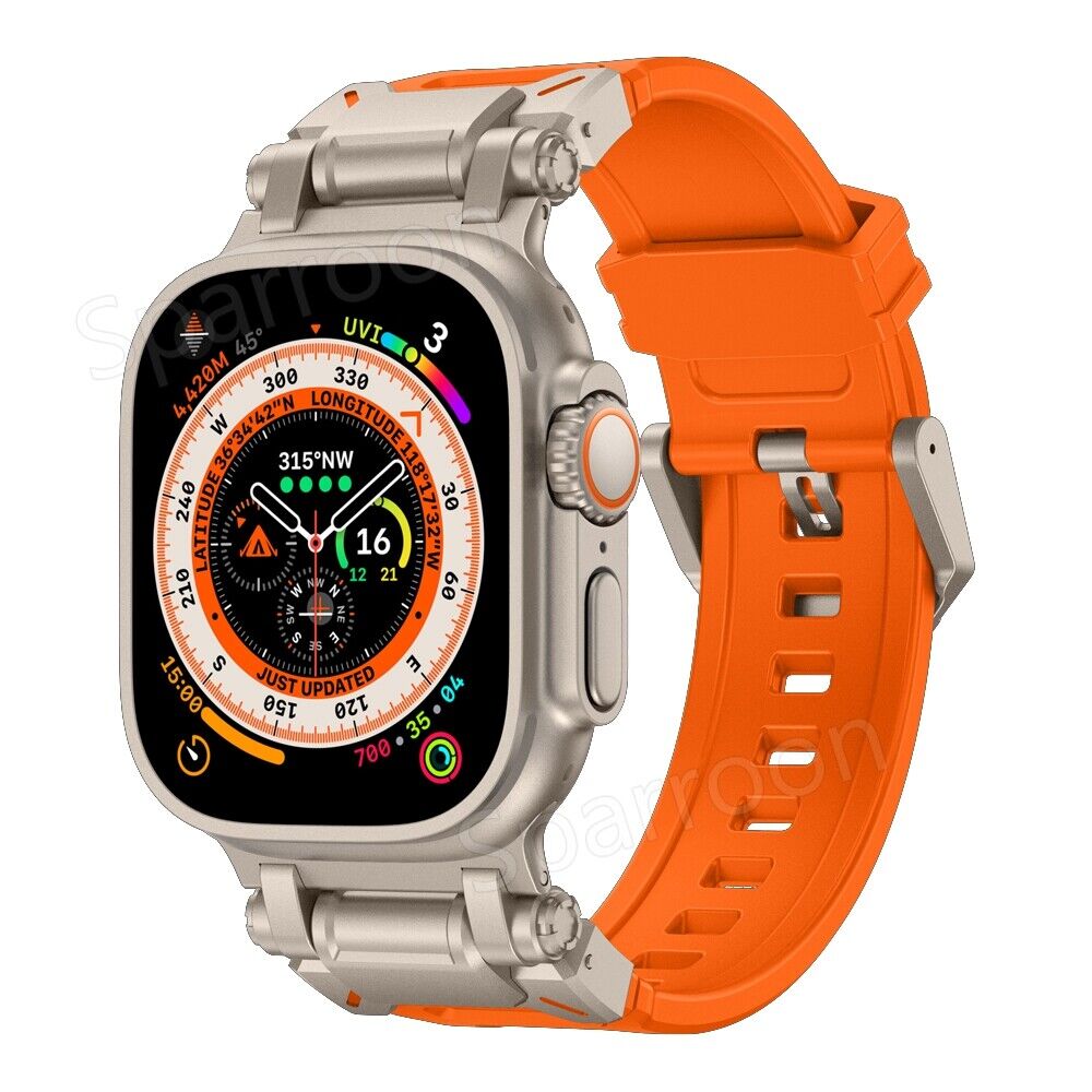 Rovelo Metal Ultra-Style-fodral och fluoroarmbandsset, Apple Watch Series 4-9 & SE