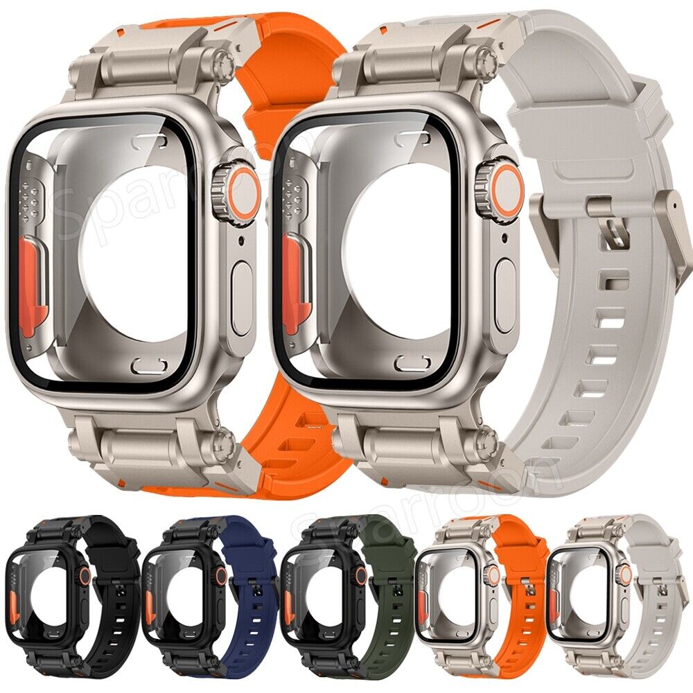 Rovelo Metal Ultra-Style-fodral och fluoroarmbandsset, Apple Watch Series 4-9 & SE