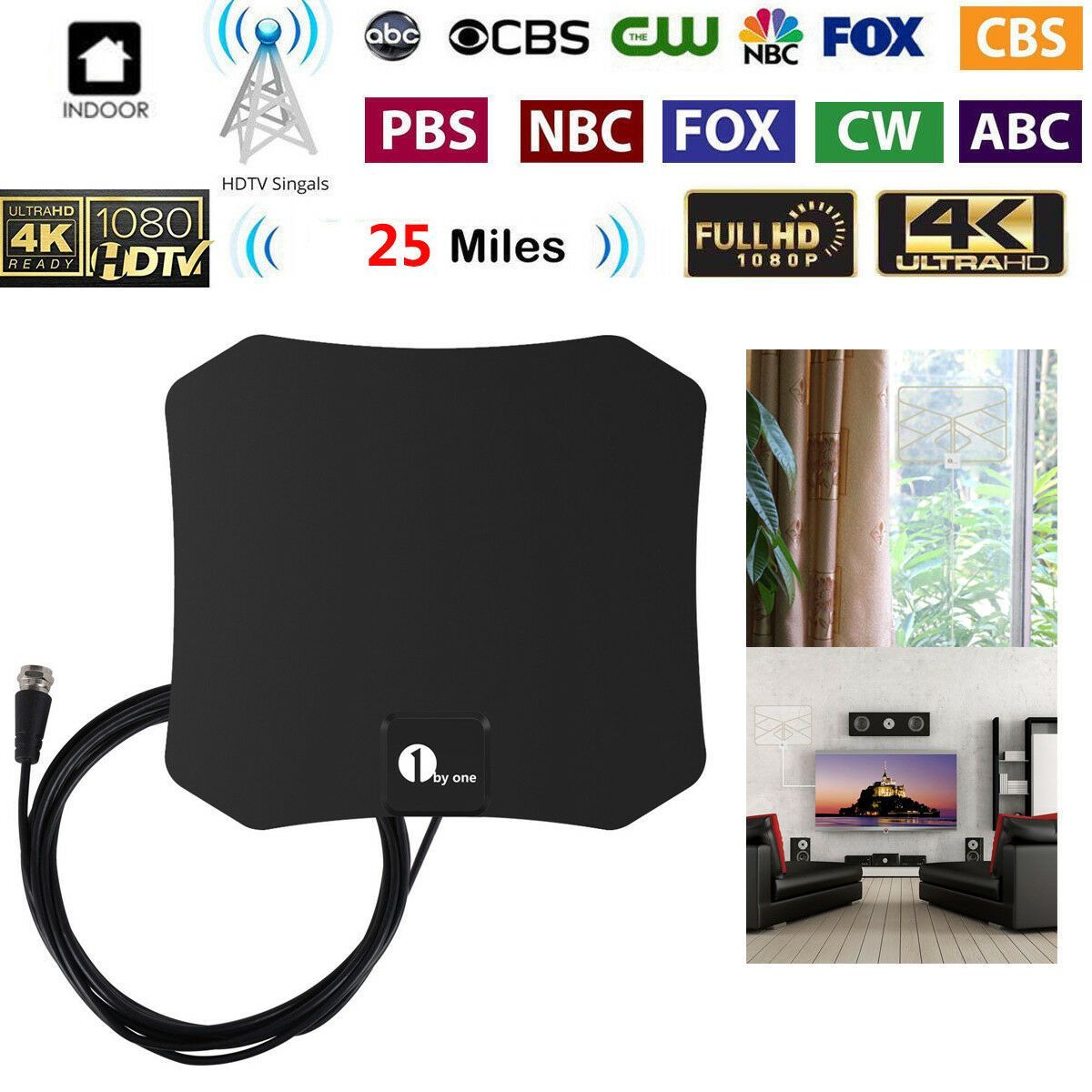 אנטנת HDTV פנימית NovaLeaf Pro, קליטה בעוצמה גבוהה ומוכנה ל־4K