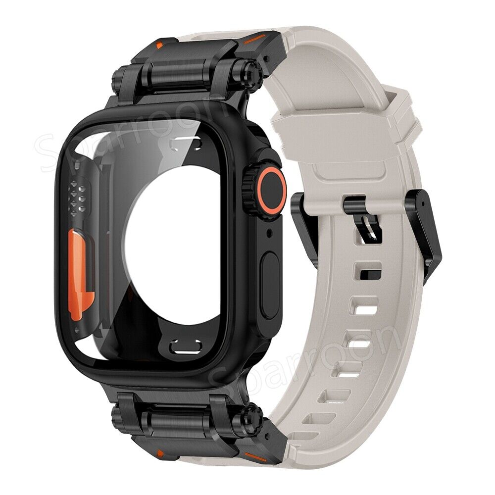 Rovelo Metal Ultra-Style-fodral och fluoroarmbandsset, Apple Watch Series 4-9 & SE