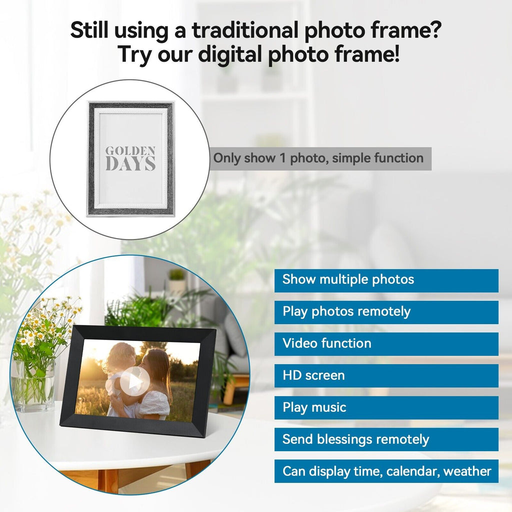 10.1-Inch WiFi Photo Frame With 1080p Touch Display For Families | Fioriscas