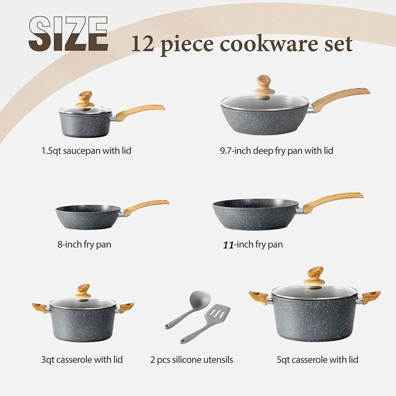 12-Piece Granite Nonstick Cookware Set for Everyday Cooking