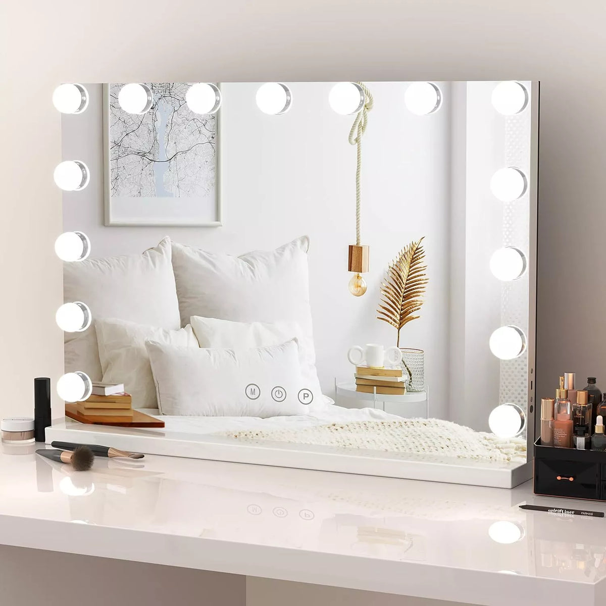 Lighted Vanity Mirror with 10x Magnifier, Touch Dimmer