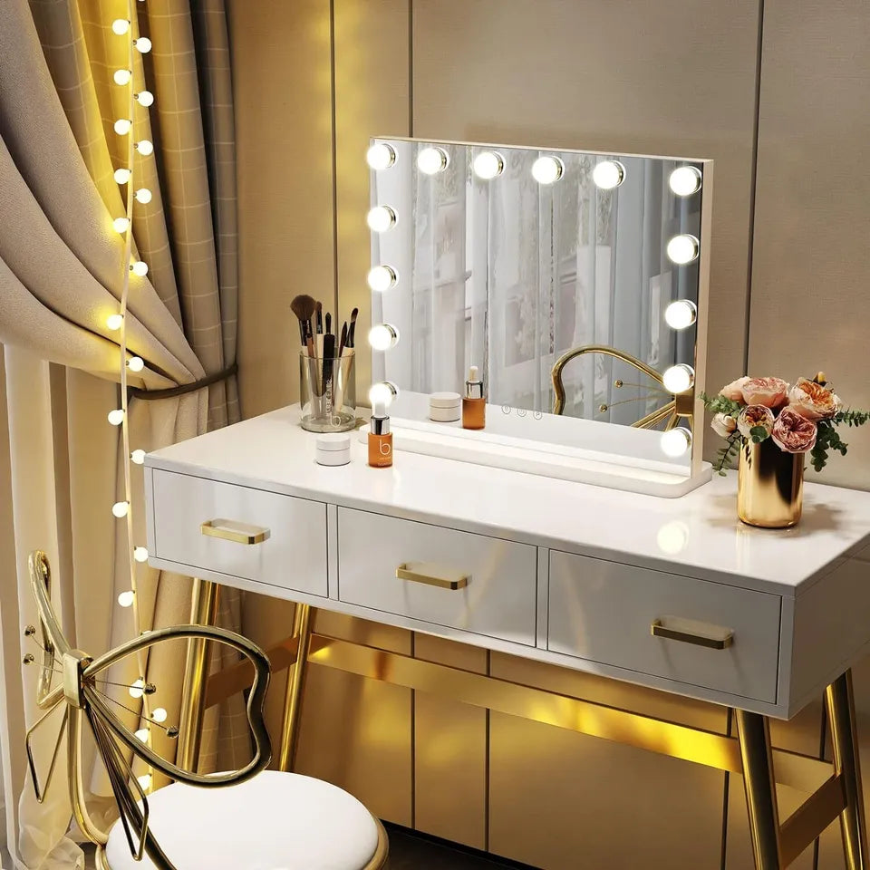 Lighted Vanity Mirror with 10x Magnifier, Touch Dimmer