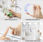 Lighted Vanity Mirror with 10x Magnifier, Touch Dimmer