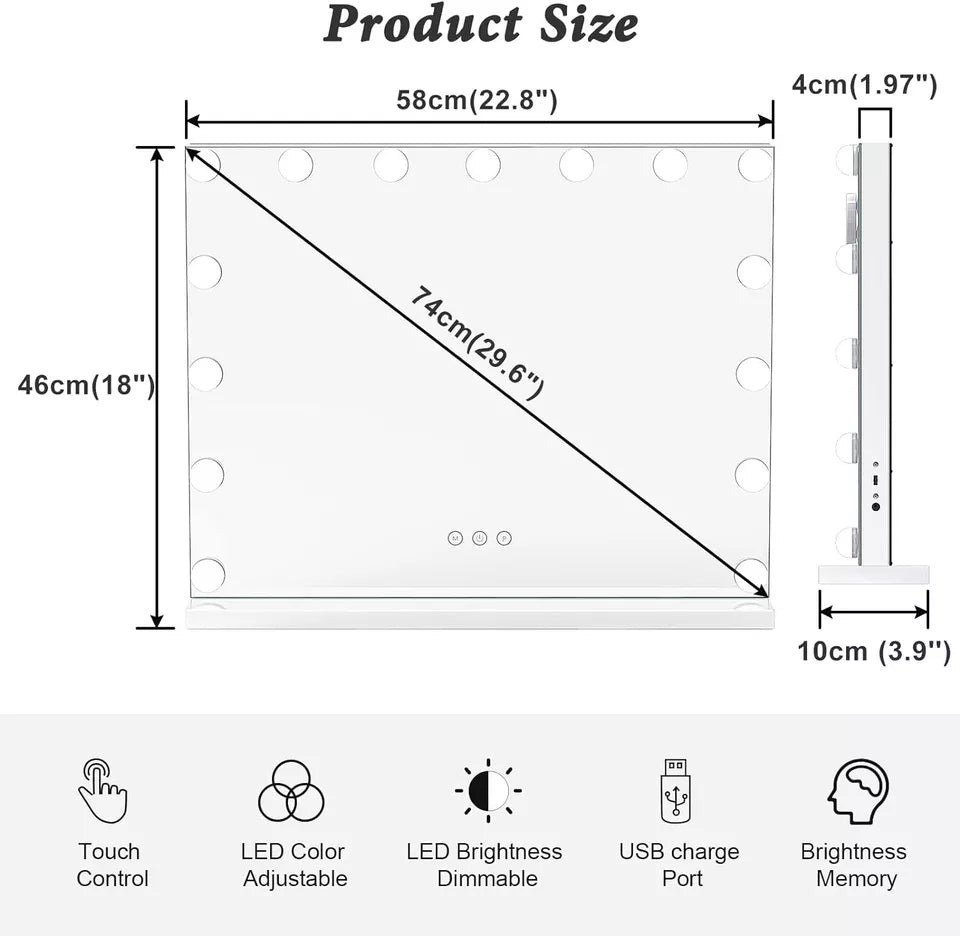 Lighted Vanity Mirror with 10x Magnifier, Touch Dimmer