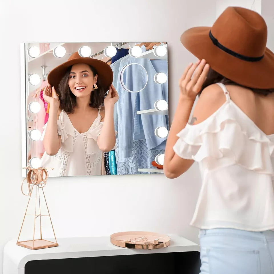 Lighted Vanity Mirror with 10x Magnifier, Touch Dimmer