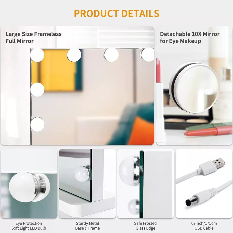 Lighted Vanity Mirror with 10x Magnifier, Touch Dimmer