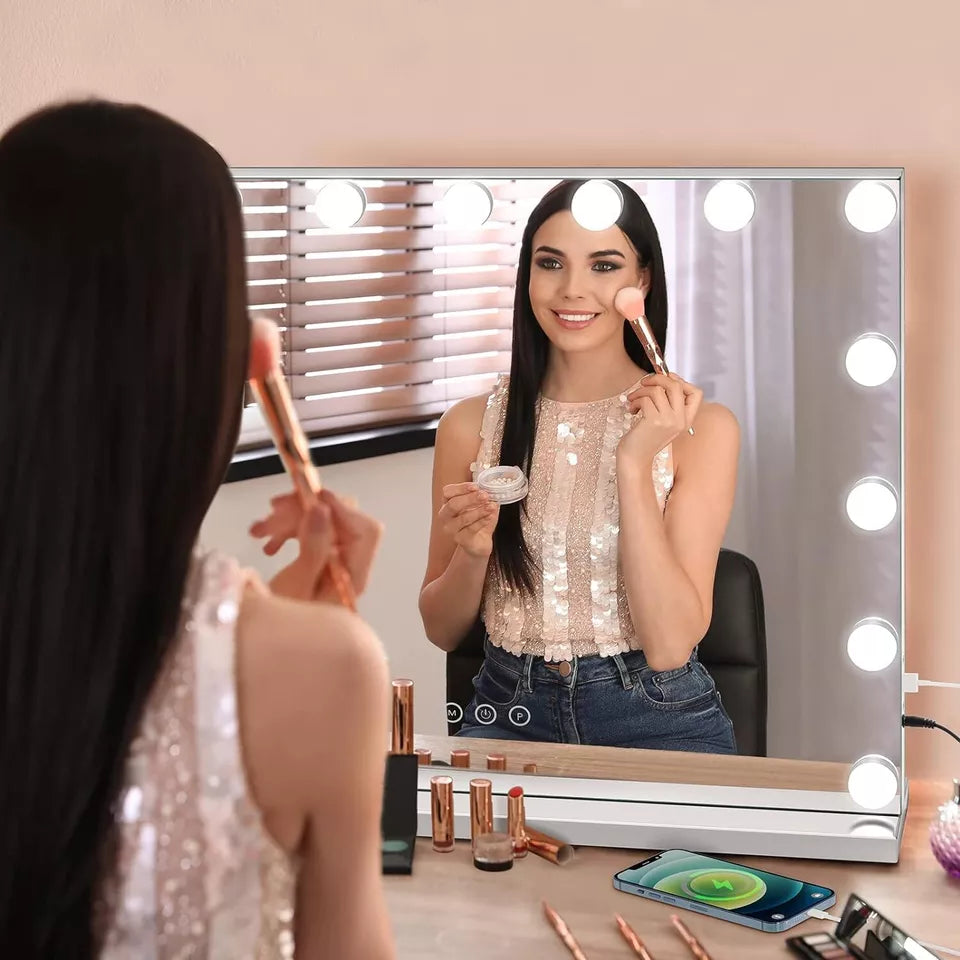 Lighted Vanity Mirror with 10x Magnifier, Touch Dimmer