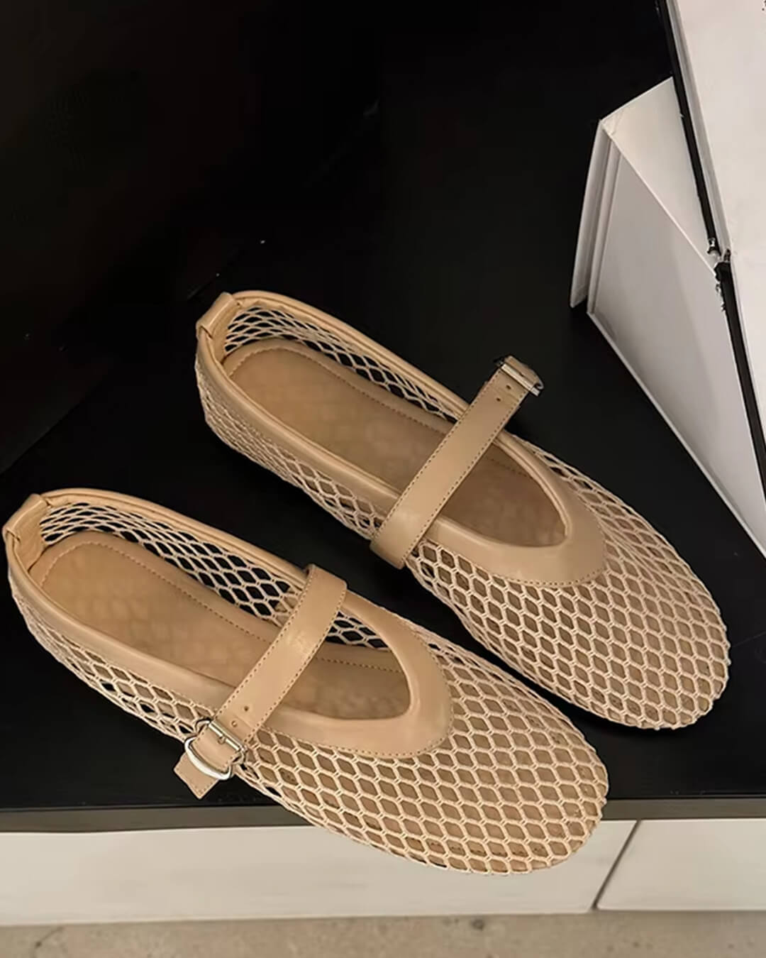 Women's Breathable Mesh Ballet Flats With Vegan Leather Trim