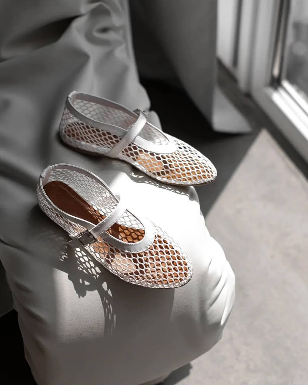 Women's Breathable Mesh Ballet Flats With Vegan Leather Trim
