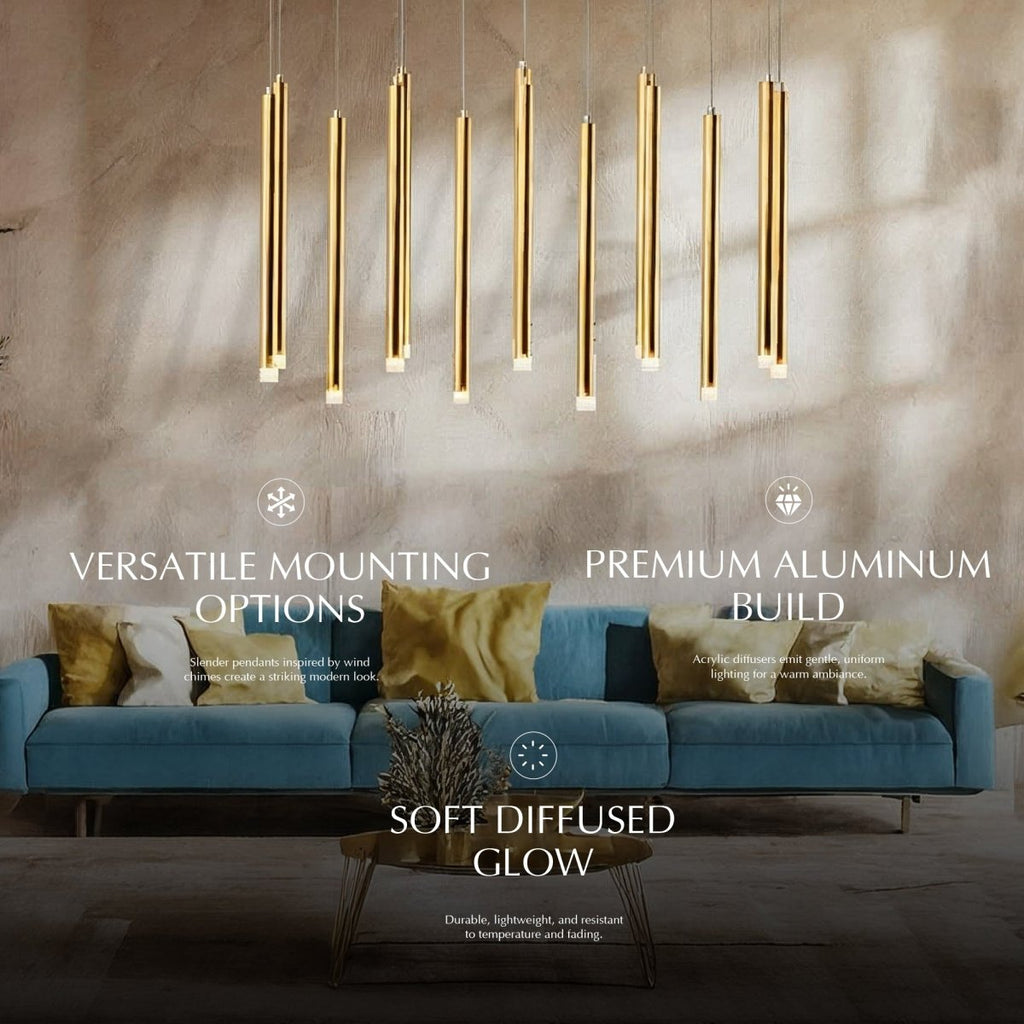 LumenChime vindspel aluminium pendelkrona i svart eller guldfinish
