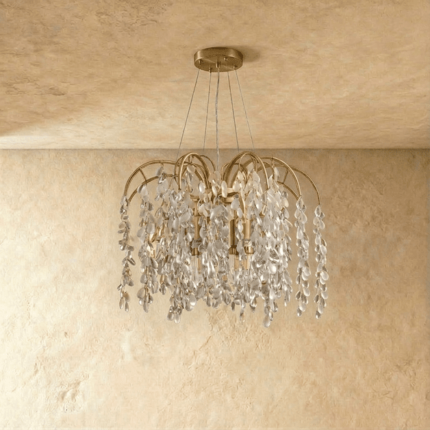 Aranyozott kristály csillár LED világítással luxus nappalikhoz