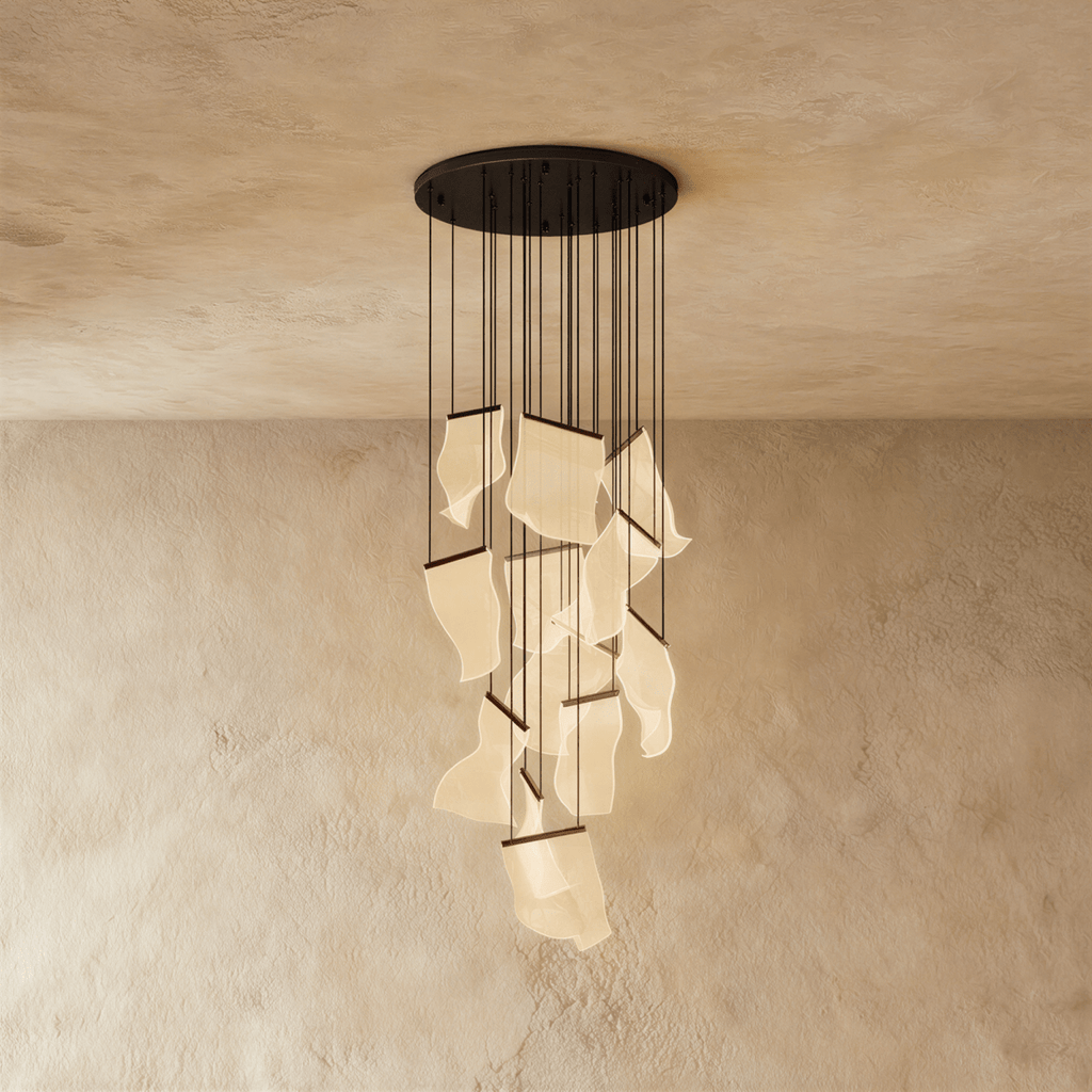 Żyrandol LumenWeave z warstwowego akrylu z rozproszonym światłem