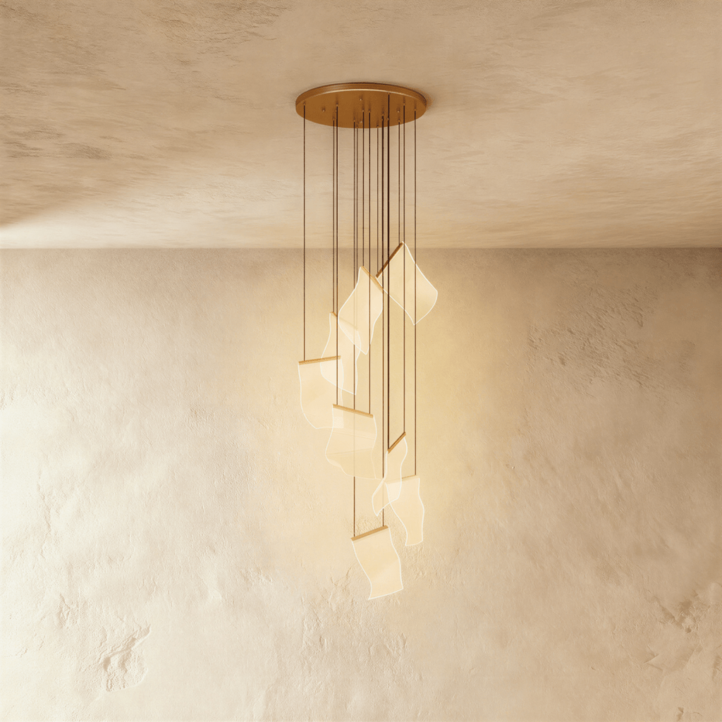 Żyrandol LumenWeave z warstwowego akrylu z rozproszonym światłem