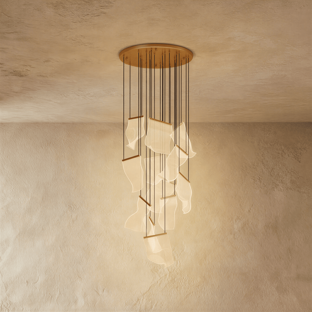 Żyrandol LumenWeave z warstwowego akrylu z rozproszonym światłem