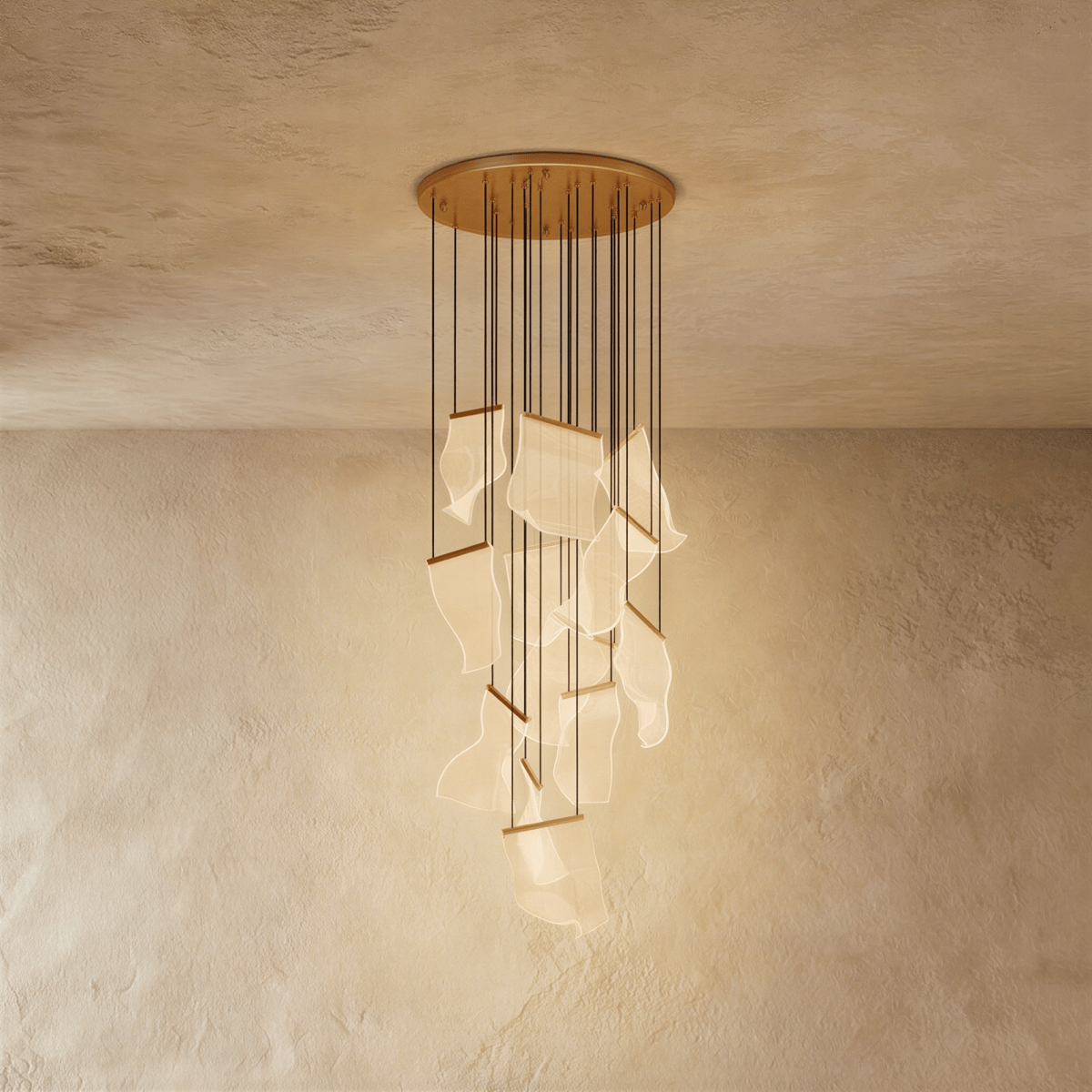 Żyrandol LumenWeave z warstwowego akrylu z rozproszonym światłem