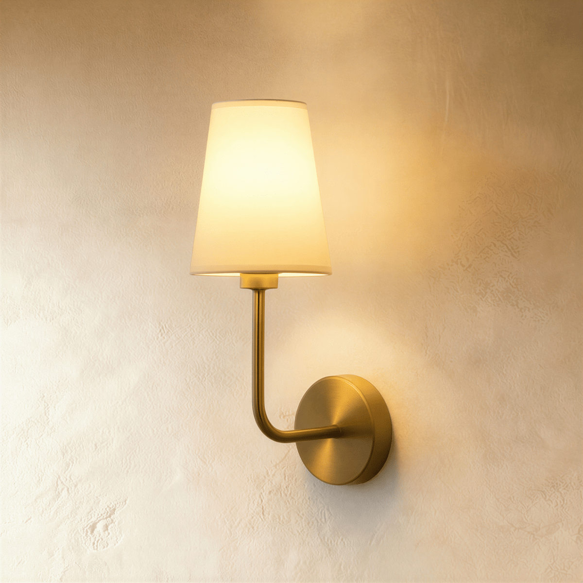 Nástěnná lampa Aurora z mosazi s krémově bílým bavlněným stínidlem