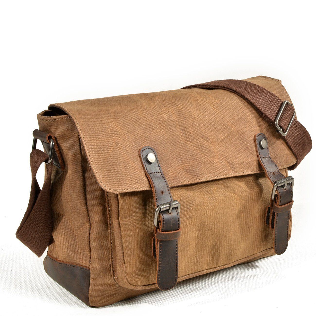 Waxed Canvas Crossbody Sling Bag With Leather Trim, Vintage Style