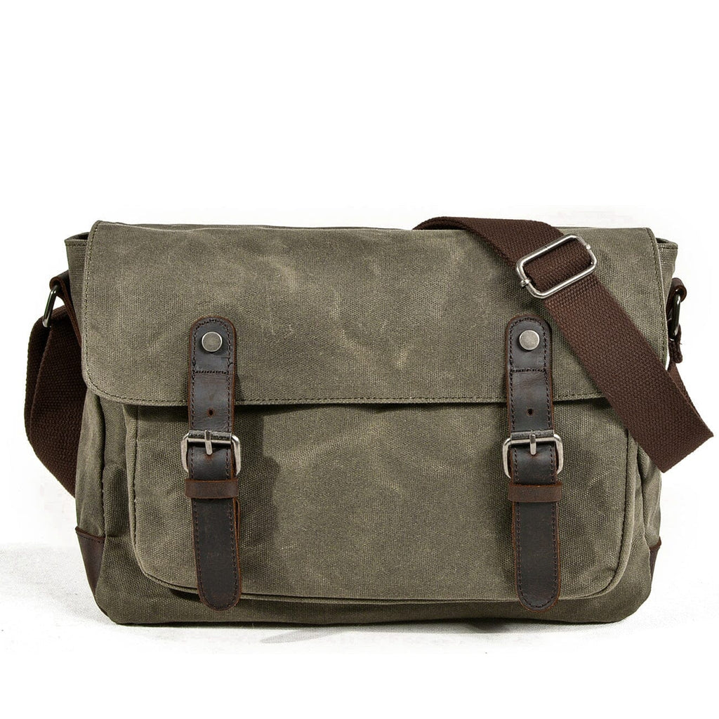 Waxed Canvas Crossbody Sling Bag With Leather Trim, Vintage Style