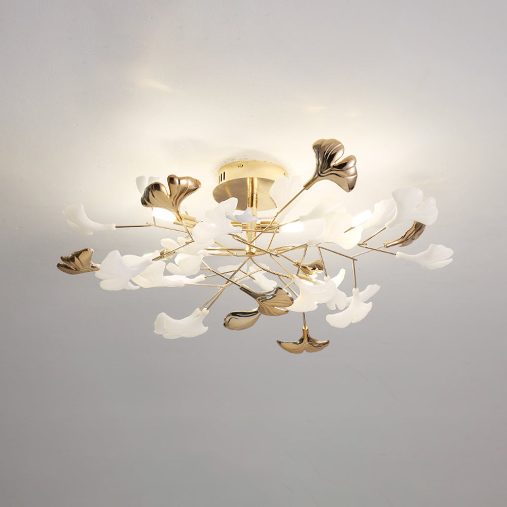 Olivia Elegant Leaf Ceramic/Metal Flush Mount Ceiling Light, Gold | Fioriscas