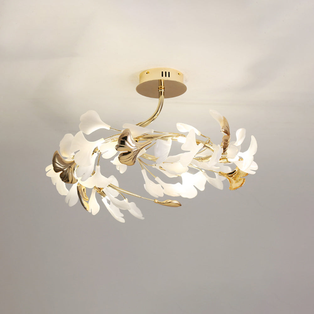 Olivia Elegant Leaf Ceramic/Metal Flush Mount Ceiling Light, Gold | Fioriscas