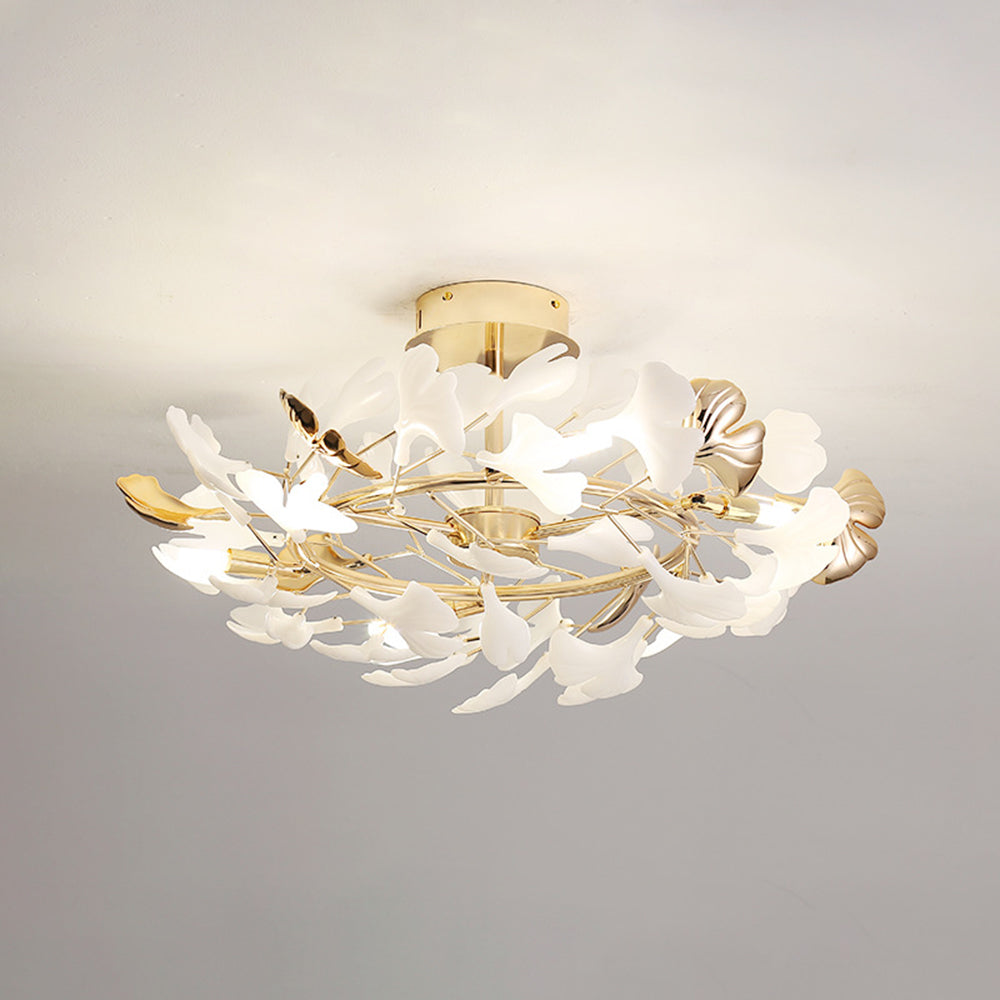 Olivia Elegant Leaf Ceramic/Metal Flush Mount Ceiling Light, Gold | Fioriscas