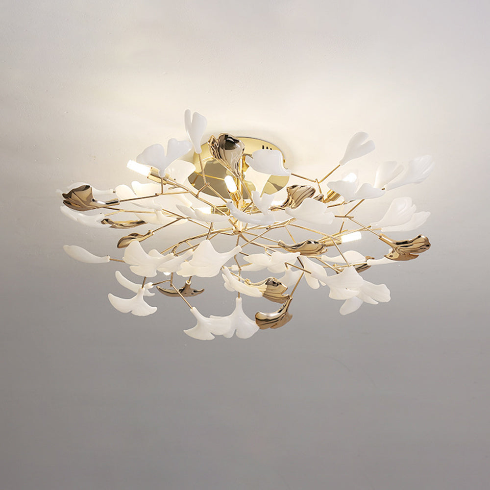 Olivia Elegant Leaf Ceramic/Metal Flush Mount Ceiling Light, Gold | Fioriscas