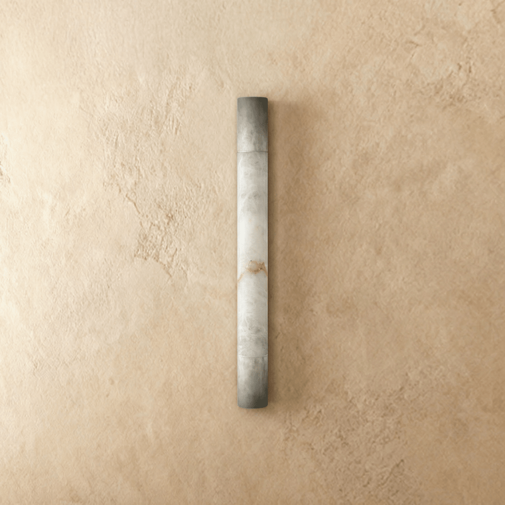 LumaCrest Alabaster Wall Sconce With Modern Metal Frame And Soft Glow