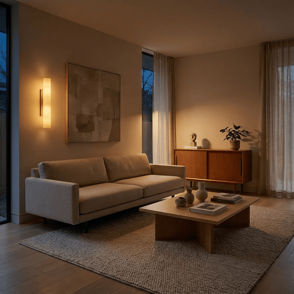 LumaCrest Alabaster Wall Sconce With Modern Metal Frame And Soft Glow