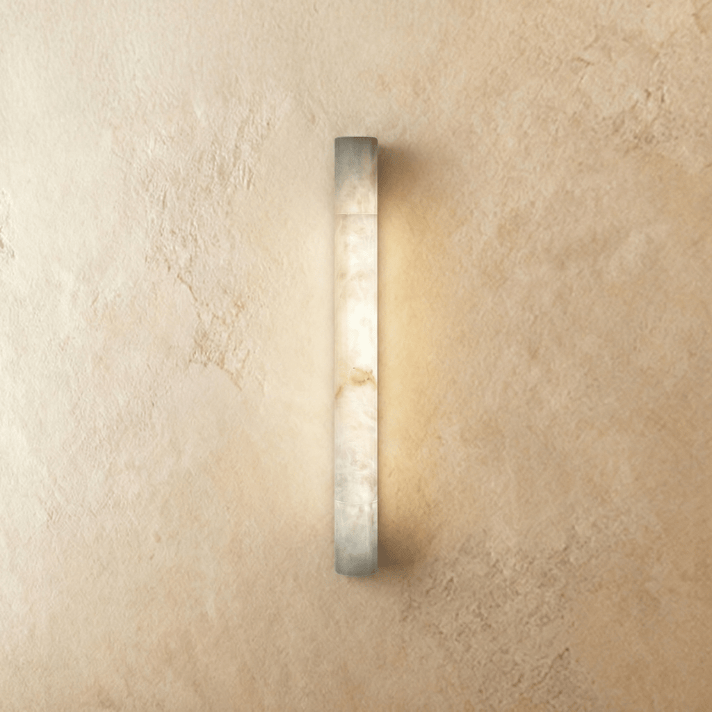 LumaCrest Alabaster Wall Sconce With Modern Metal Frame And Soft Glow
