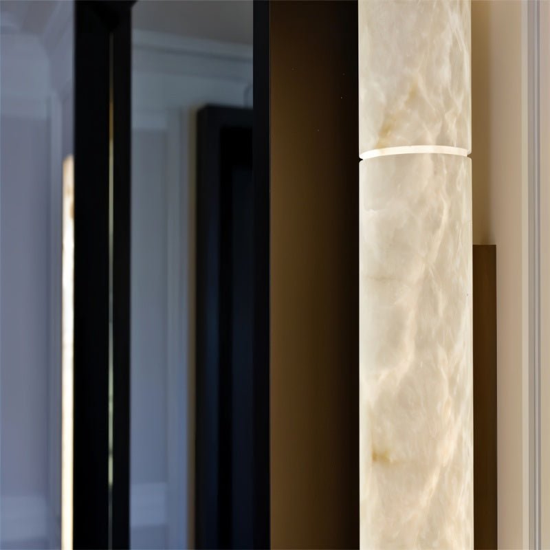 LumaCrest Alabaster Wall Sconce With Modern Metal Frame And Soft Glow