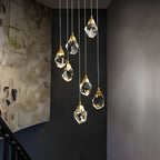 Astrae Crystal Droplet -kattokruunu, kiertynyt kultainen riippuvalaisin, lämmin LED