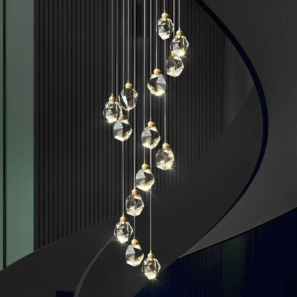 Astrae Crystal Droplet -kattokruunu, kiertynyt kultainen riippuvalaisin, lämmin LED
