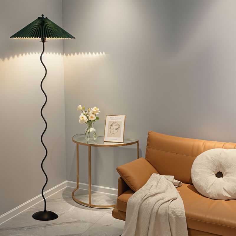 Serpentine lenvászon lámpaernyő állólámpa art deco stílusban, vintage ihletésű  