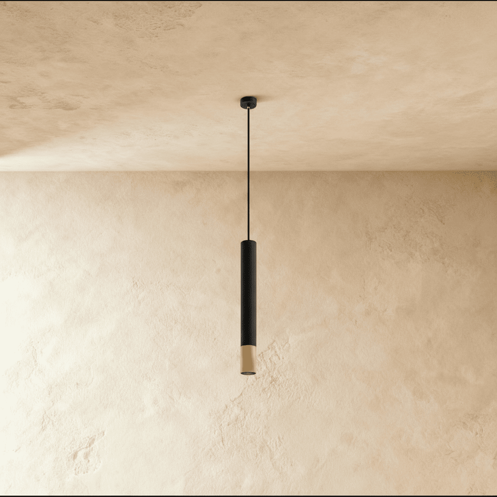 Minimalistyczna lampa wisząca Cylinder ze złotym akcentem do wysp kuchennych