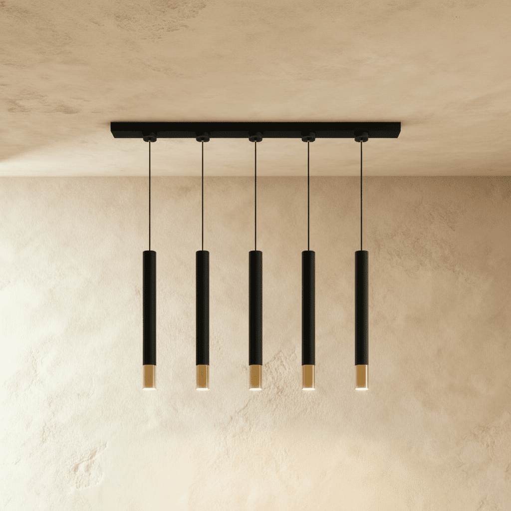 Minimalistyczna lampa wisząca Cylinder ze złotym akcentem do wysp kuchennych