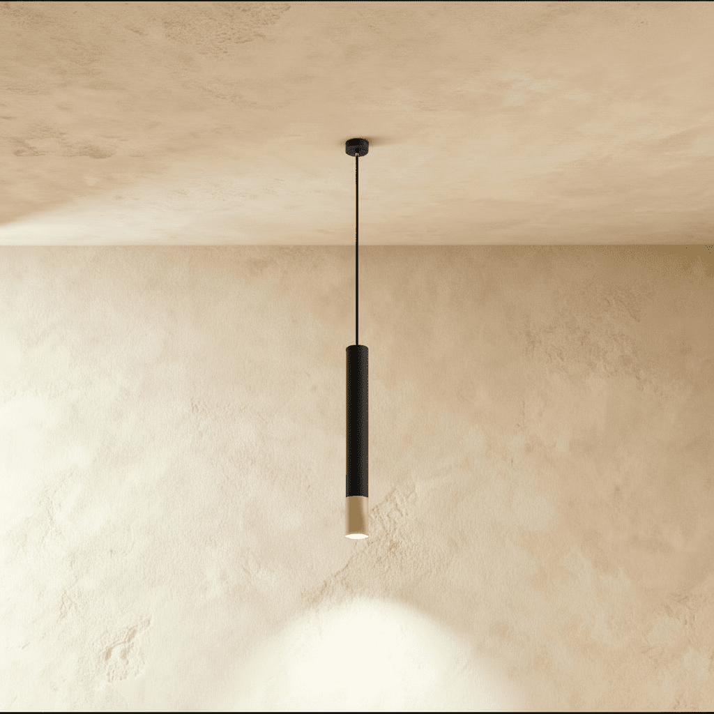 Minimalistyczna lampa wisząca Cylinder ze złotym akcentem do wysp kuchennych