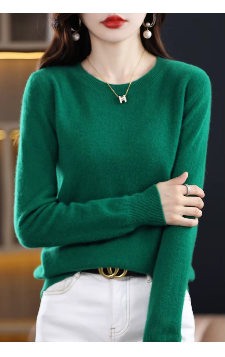 Strikket pullover i kashmiruld til kvinder, ideel til lag-på-lag, 16 farvevarianter