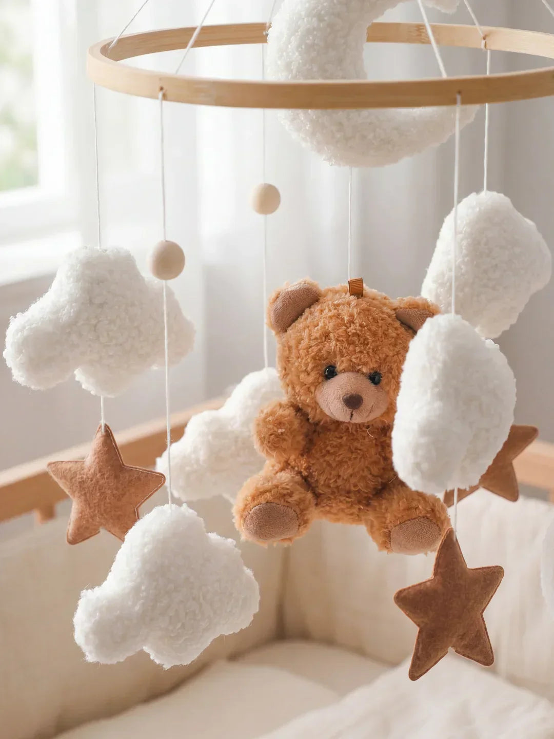 Natural Wood Crib Mobile To Calm Your Baby At Bedtime